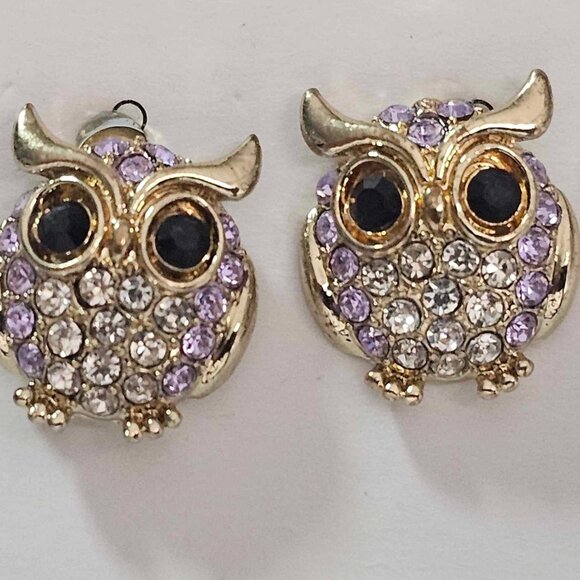 Lilac Crystal Owl Stud Women Earrings Daisy Jewel New (clear & purple) - Picture 3 of 4